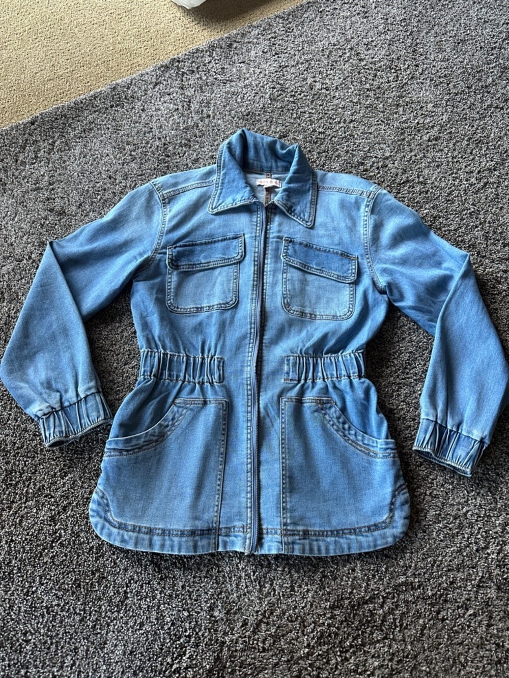 Knox Rose XS Denim Utility Denim Jacket Light Blue Cinched Waist Trendy